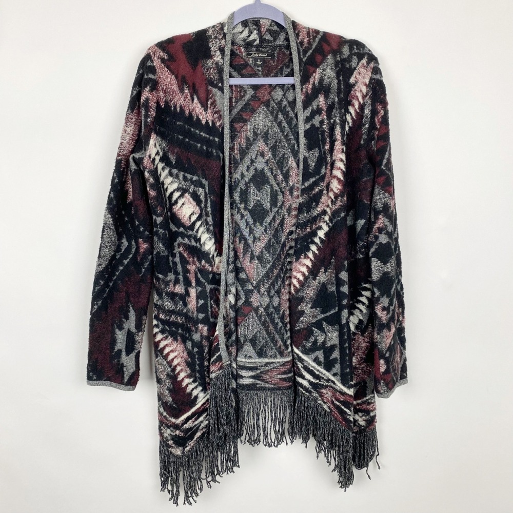 Lucky Brand Southwestern Fringe Open Front Cardigan Womens Small